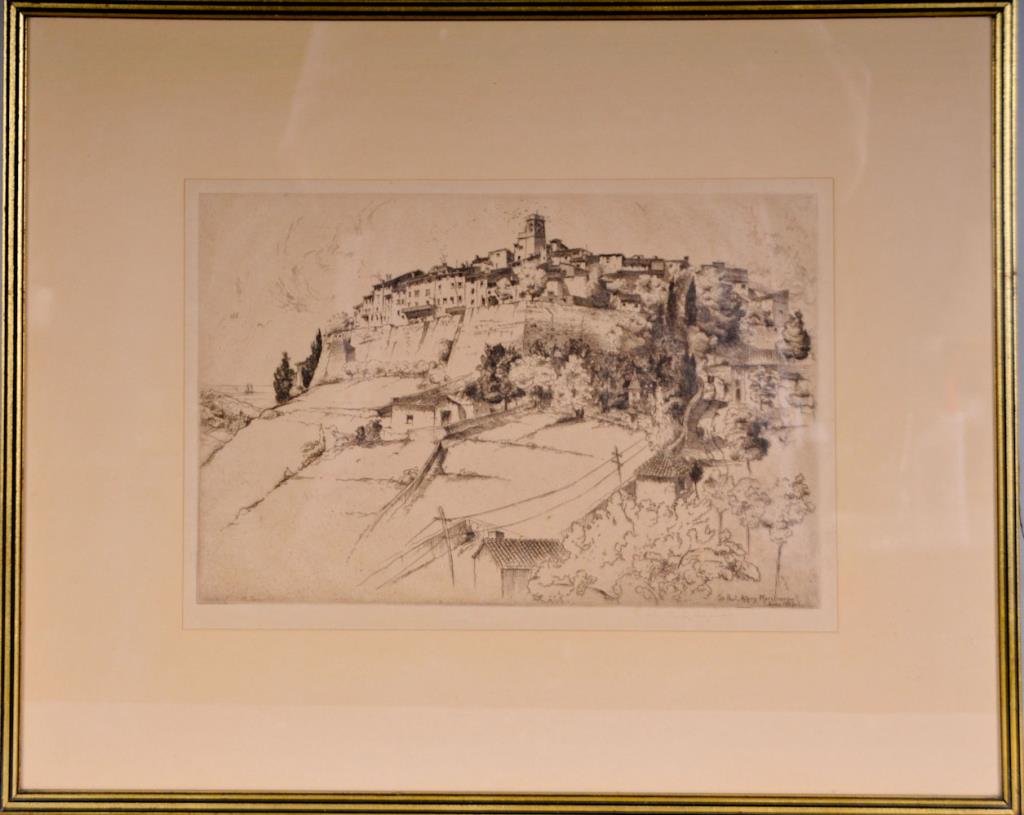 John Taylor Arms (Am., 1887-1953) Etching: St. Paul, Alpes Maritimes, 1927 etching, signed and dated in pencil lower right "John Taylor Arms 1927"; edition of 259 commissioned by the Print Club of Cleveland as 4th subscription print; matted an