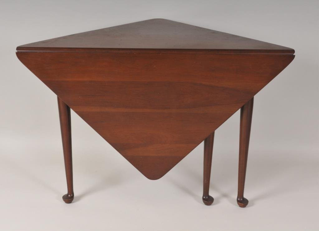 Queen Anne Style Handkerchief or Breakfast Table: Square top with one drop leaf, Marblehead Cherry by Willett Furniture, 20th century; approx. 43 3/4"W x 22 3/4"D opens to 32 1/4" x 32 1/4", 28"H