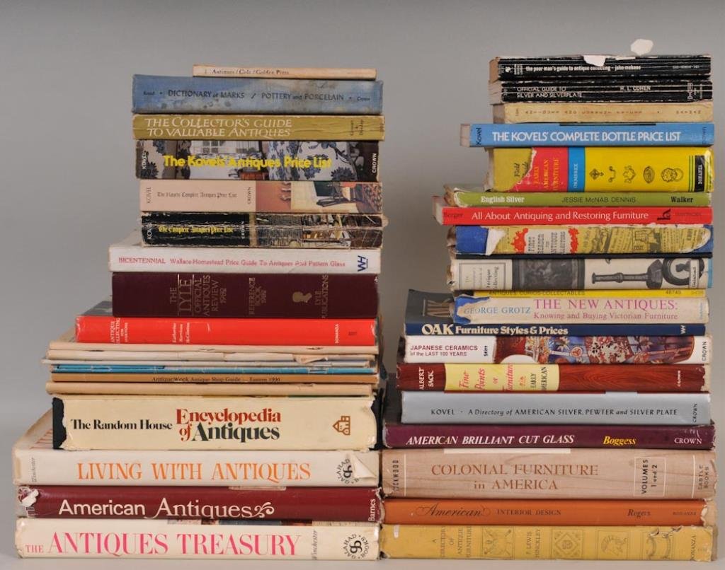 Group of Antiques Reference Books & Magazines: Including: {Fine Points of Furniture} by Albert Sack---{Colonial Furniture in America}, Volumes I and II combined by Lockwood---{Directory of American Silver, Pewter and Silverplate} by Kovel---other 