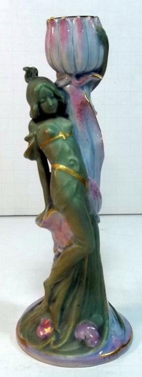 Art Nouveau Amphora Candlestick c1900: Alexandria Porcelain Works. Ernst Wahliss. Measures approx. 7.5" tall.