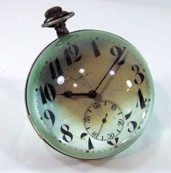 Paperweight -Gorham Co. Desk Clock: c1900. Enameled face has hairline. Not running. Measures approx. 4.75"h.