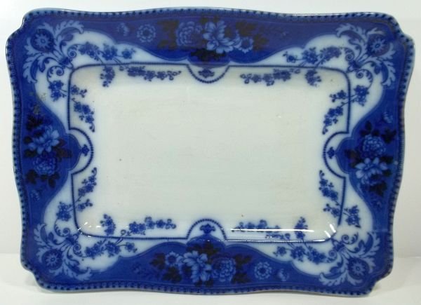 Flow Blue Staffordshire Platter: Ford & Sons, Argyle, Burslem. Measures approx. 17 "x 12.75 ". Please Note: This one owner Flow Blue collection is generally in very good condition. However you must expect the imperfections and flaws