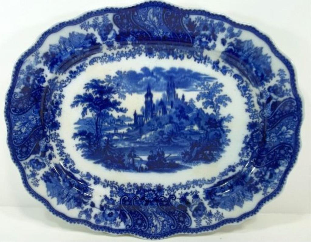 Flow Blue Staffordshire Platter: Middleport Pottery, England. "Non Pareil." Burgess & Leigh. c1890. Measures approx. 15.5" x 13". Please Note: This one owner Flow Blue collection is generally in very good condition. However you must