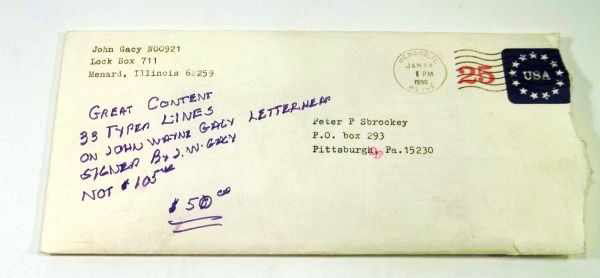 J. W. Gacy Autograph: Thirty-Three (33) Typed Lines on John Wayne Gacy Prison Letterhead dated Jan. 23, 1990 and Signed J.W. by J. W. Gacy. John Wayne Gacy, Jr. (March 17, 1942 – May 10, 1994) was an American serial kill