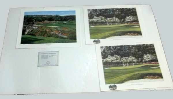 3 Golf Prints: 1. " The 9th at Barton Creek" by Adriano Manocchia, signed and numbered 193/950, with COA. Unframed measurers approx. 31.5" x 24.5". 2. (2) "Golf's Capitol" by Donald Voorhees, The Seventh Hole, Cours