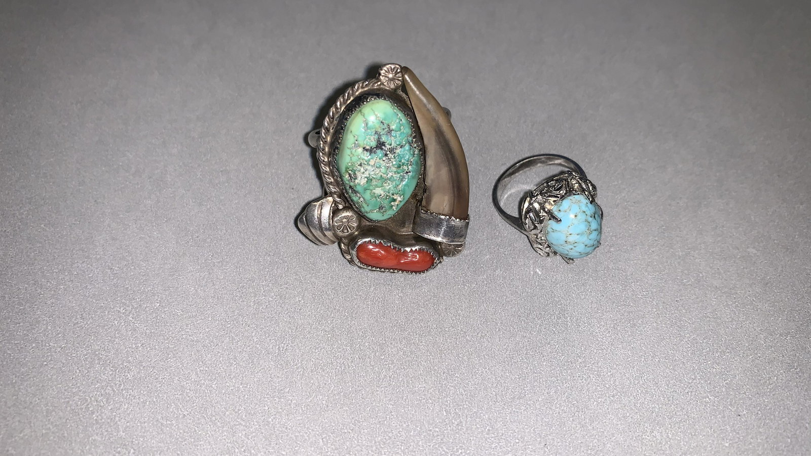 Bear Claw and Turquoise Ring and Small Turquoise Ring (1 of 4)