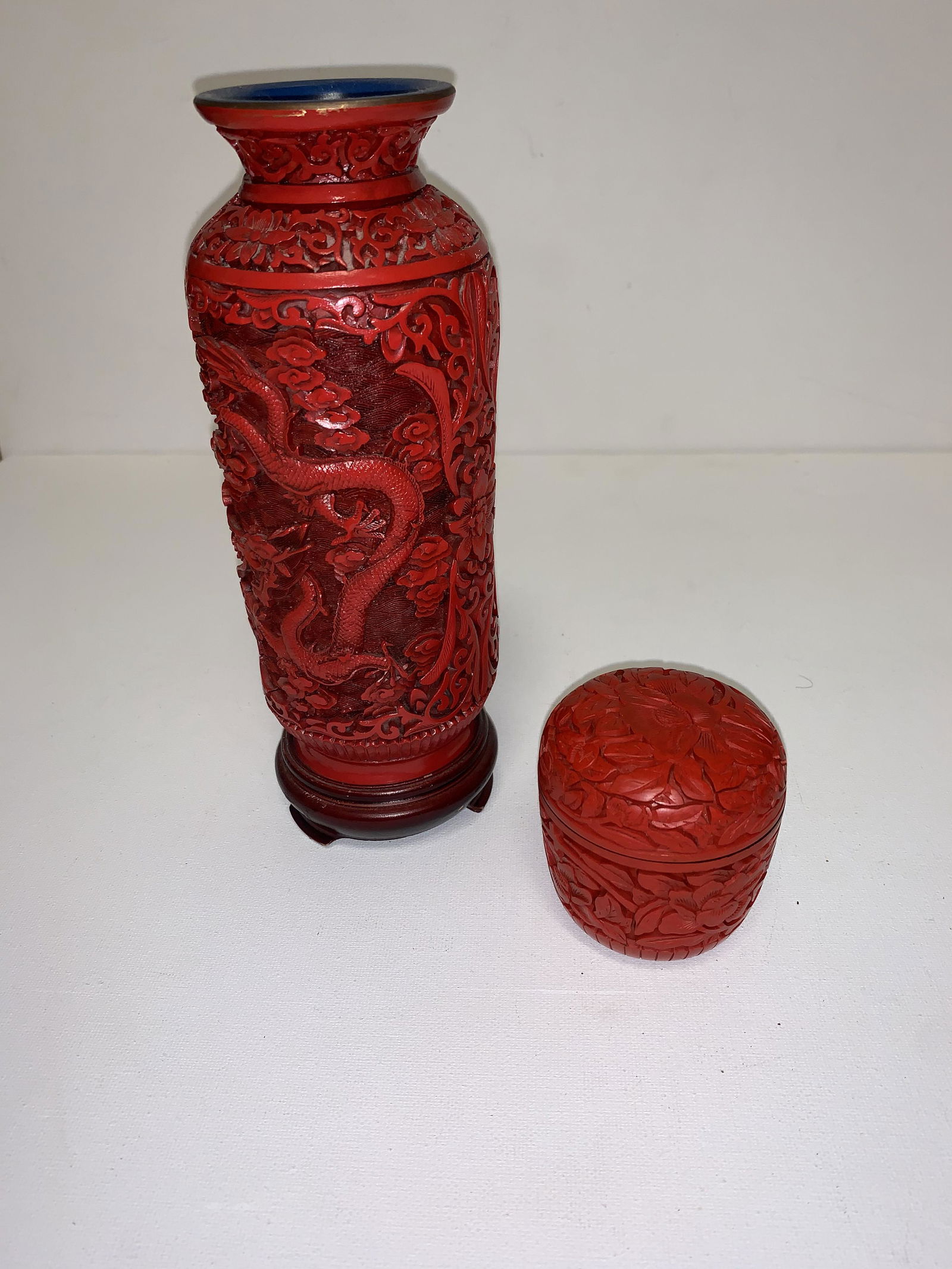 Carved Chinese Cinnabar Trinket Box (1 of 2)