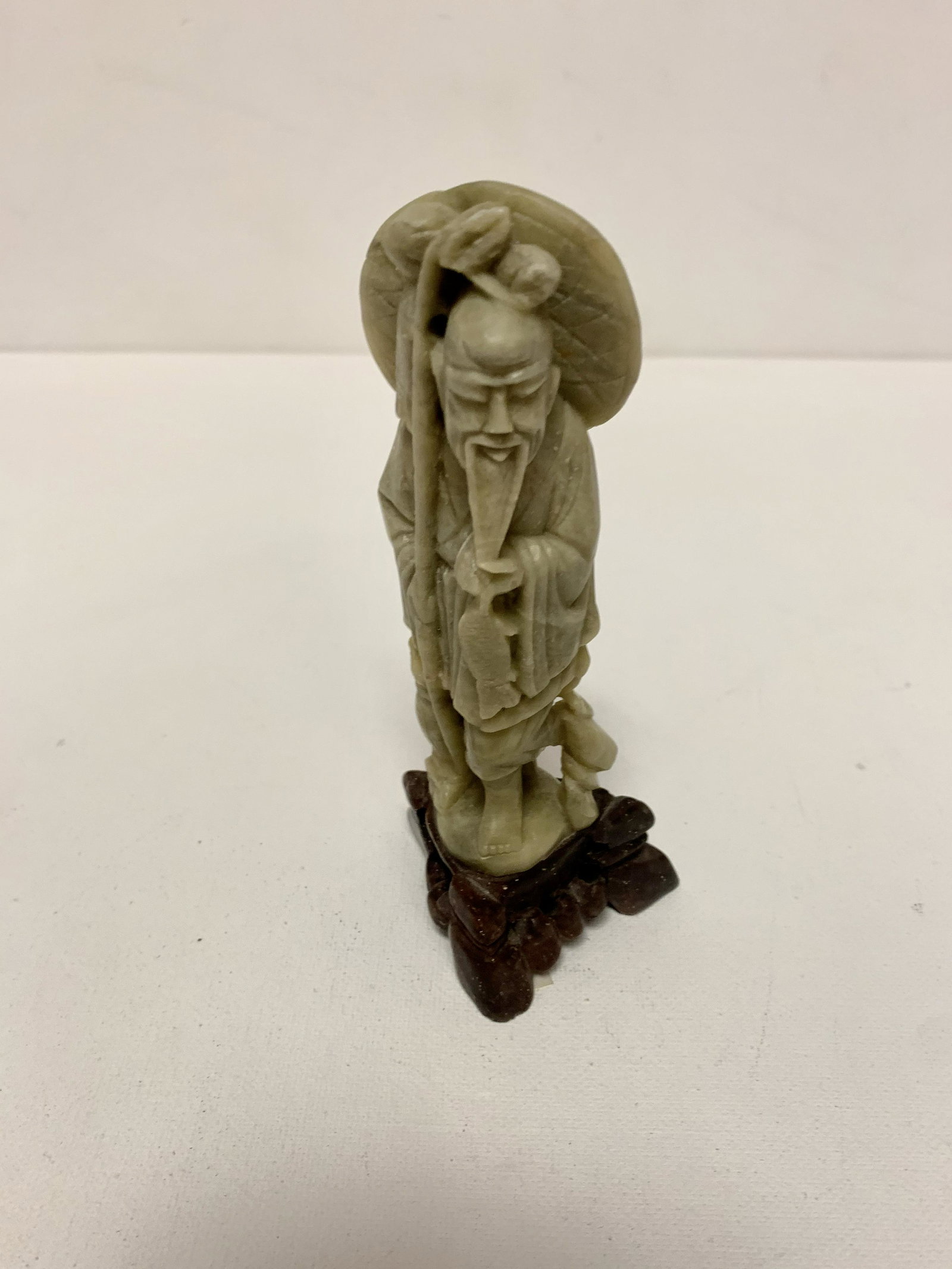 Fisherman Soapstone: A figure of a Chinese man fishing 6"h 2"w