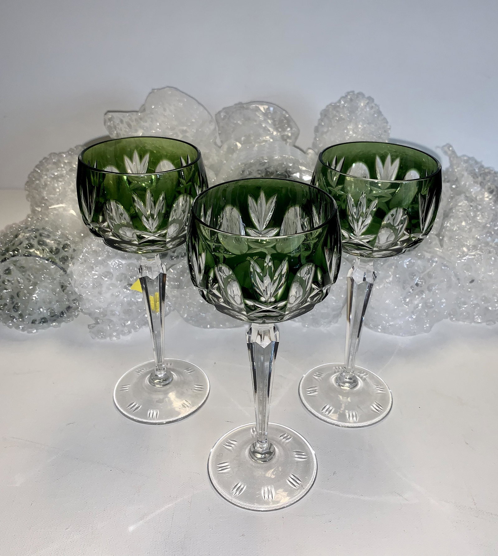 Bohemian Czech Green Stems: 12 Pristine Bohemian Czech Crystal Stemware