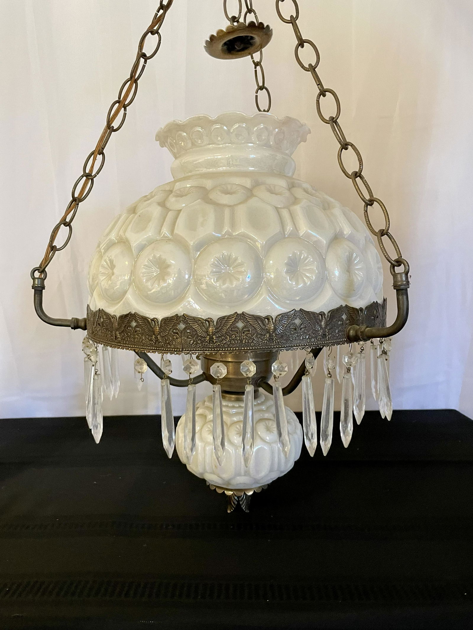 Opalescent Brass Hurricane Hanging Light (1 of 8)