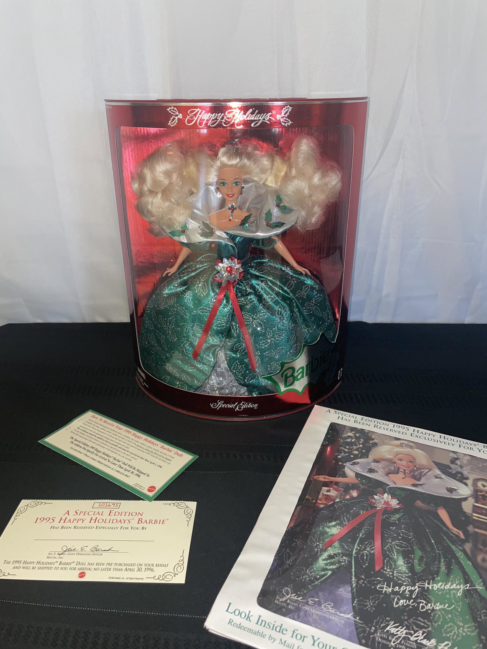 1995 Special Edition Happy Holidays Barbie: 1995 Unopened Special Edition Happy Holidays Barbie, Included redemption certificate, excellent condition
