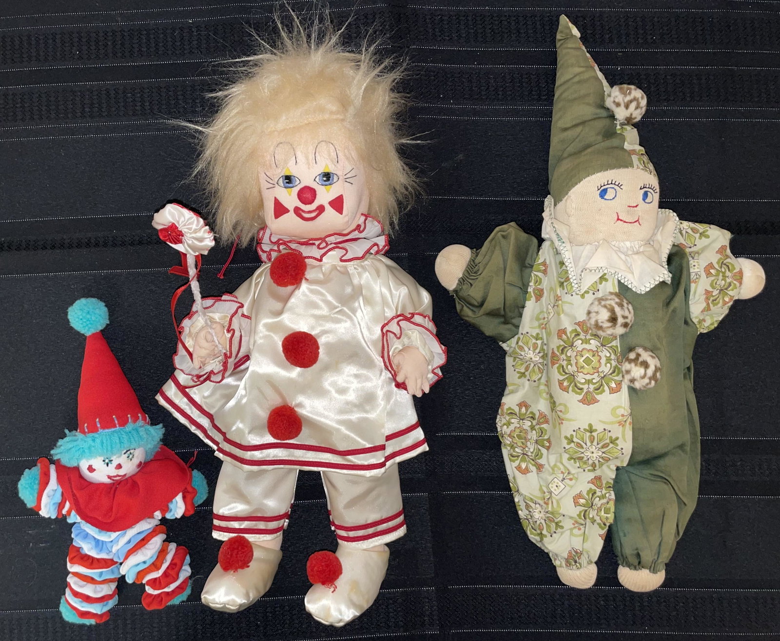 Fabric Clown Lot: Vintage Clown Lot, One has silk outfit, good condition