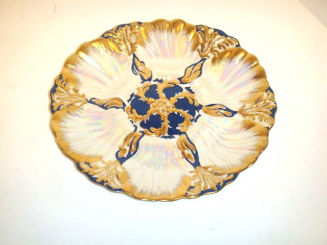 limoges Oyster plate: limoges oyster plate cobalt and gold trim 11.5 inches in diameter recent vintage condition like new