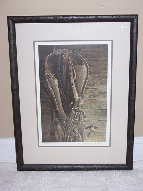 Robert Bateman Signed Print: Robert Bateman signed and numbered print. Very low number 13 of 950, pencil signed Robert Bateman contained in rustic western style frame, approximately 21" x 27" including frame, in excellent conditi