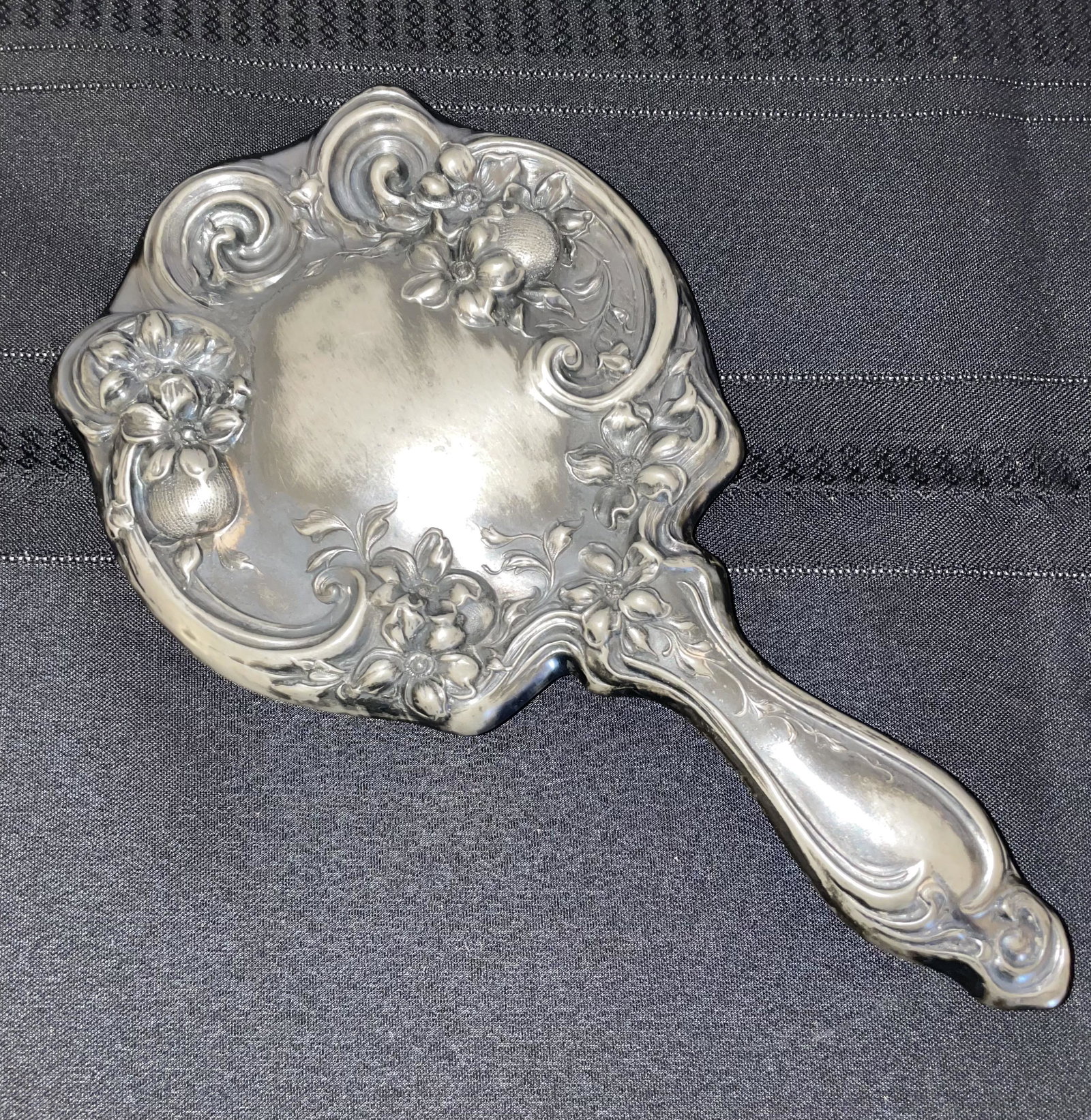 Victorian Hand Mirror, Metal: Victorian Hand Mirror, Metal, Flower and Oranges, 10''long