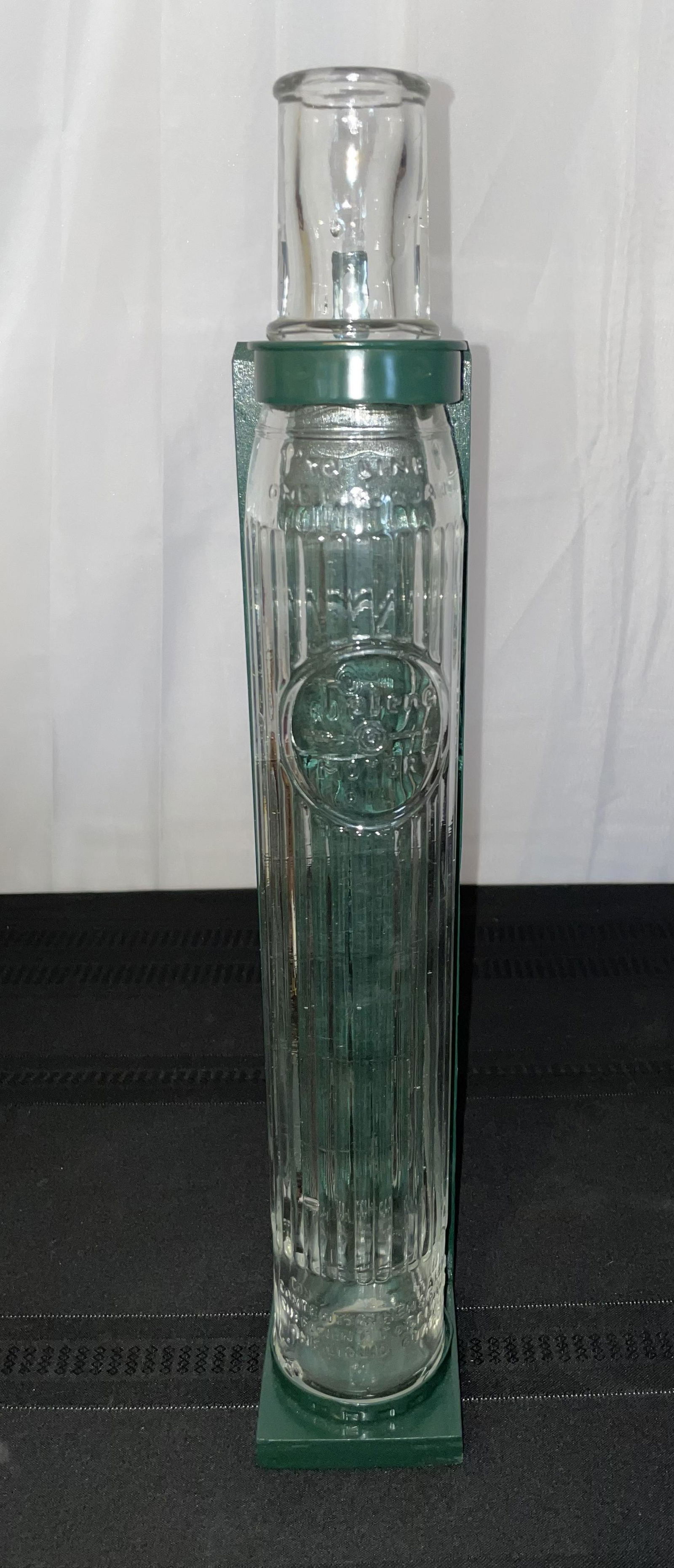 Tiolene Motor Oil, One Liquid Quart Glass Bottle and Stand: Tiolene Motor Oil, One Liquid Quart Stand, Glass Bottle, Wood Stand, 'Contents when sealed sufficent to deliver'. 18.5''tall