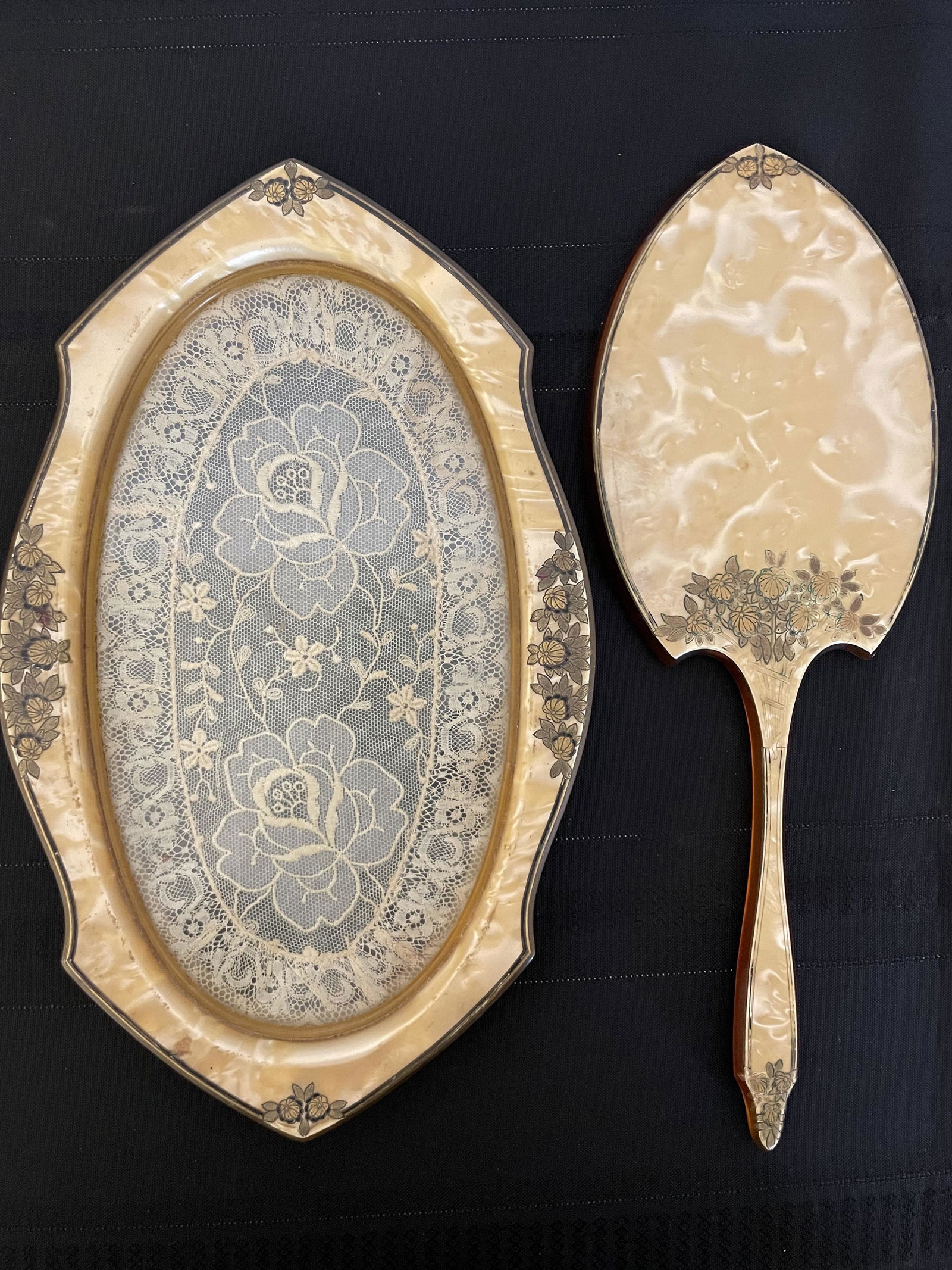 Celluloid Vanity Mirror and Tray, Art Deco (1 of 3)