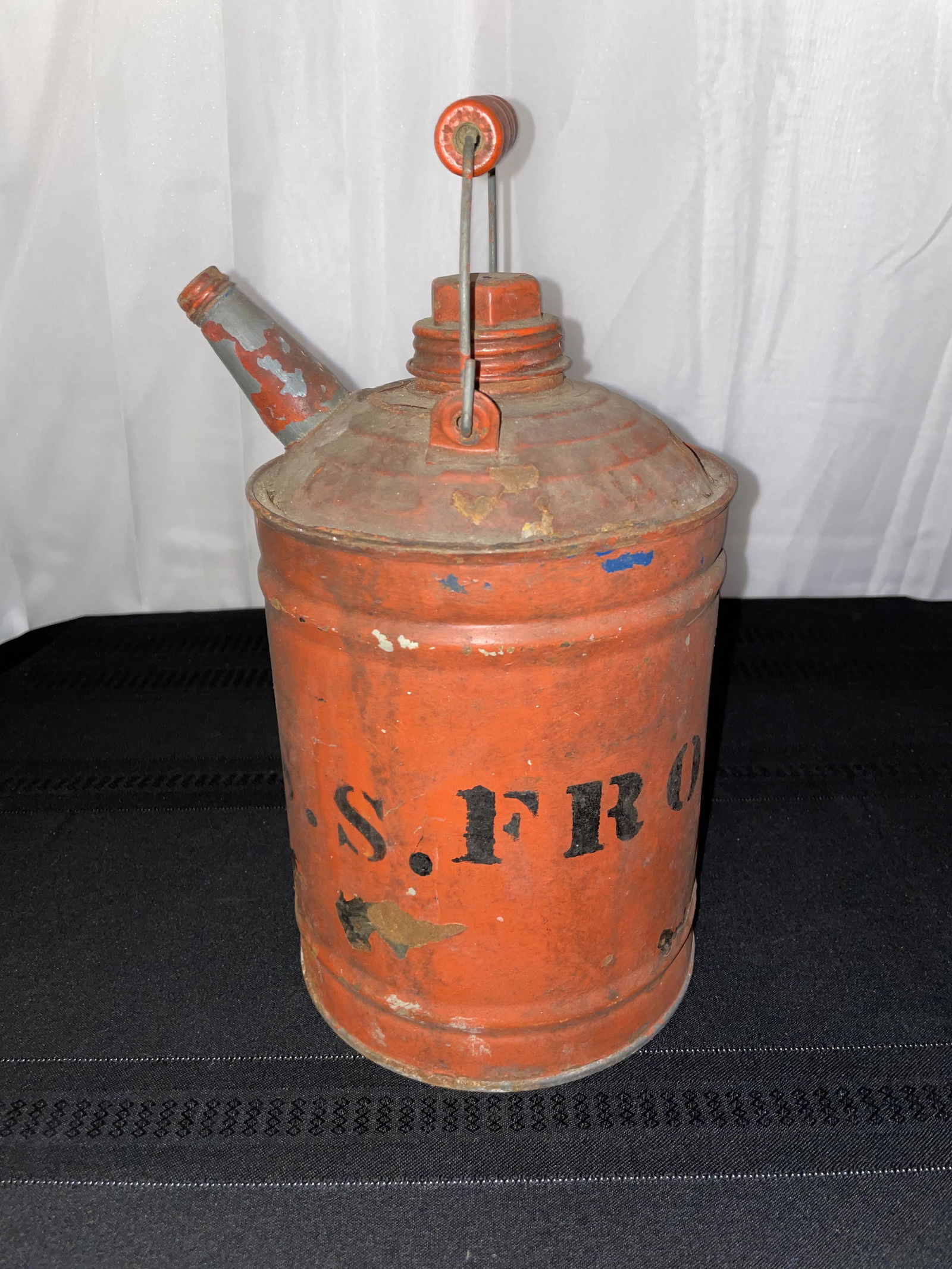 SS Frontenac Oil Can: SS Frontenac Oil Can, Has wear, 13''tall