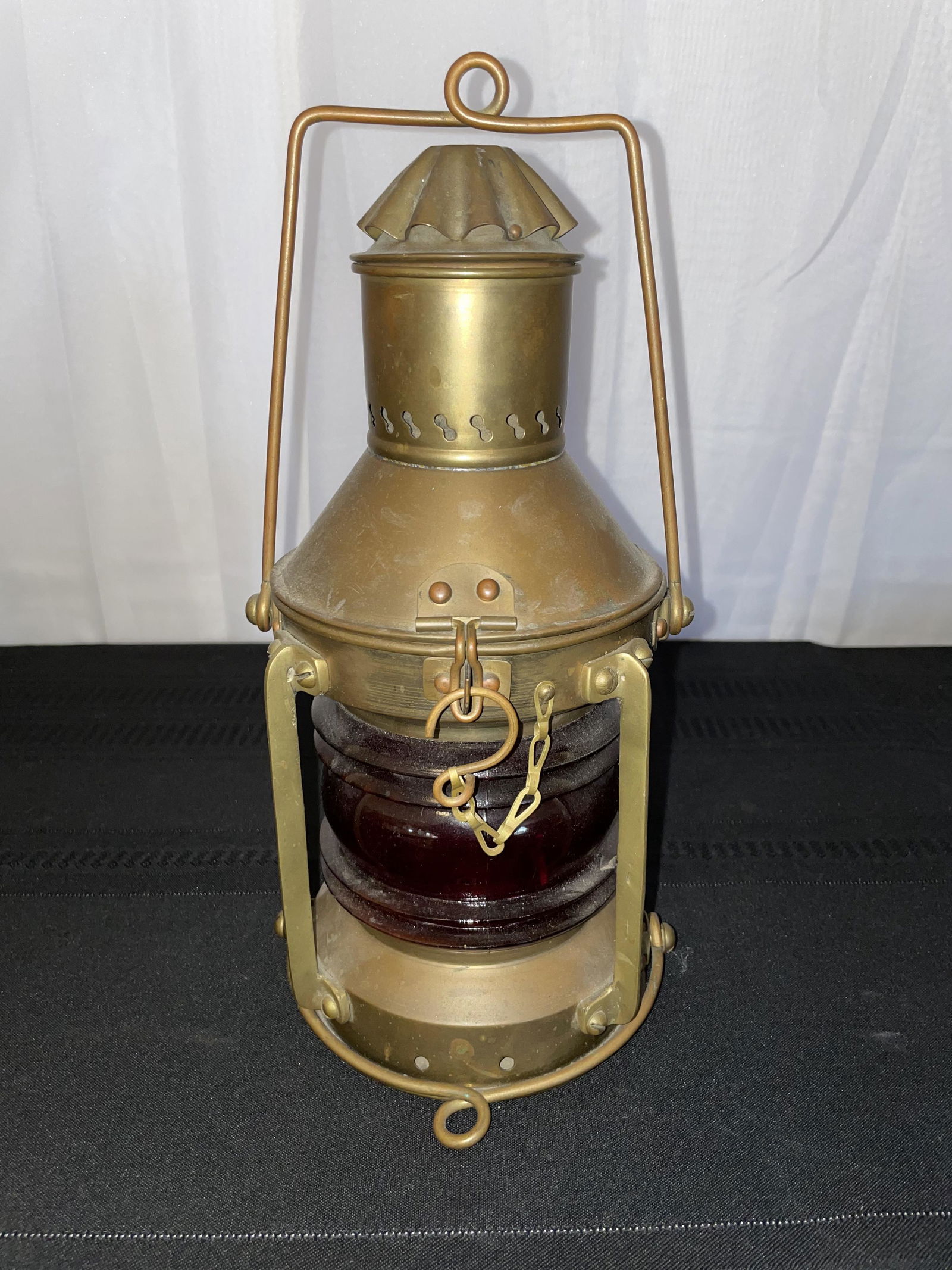 Brass Ship Lantern, Antique, Red Globe (1 of 4)