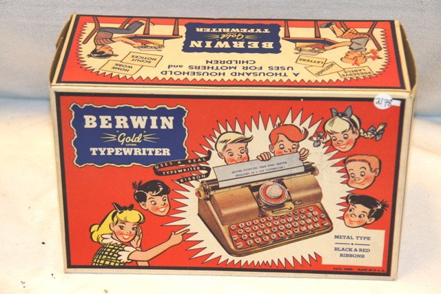 Berwin Tin Toy Typewriter: Never used in original box and packaging.