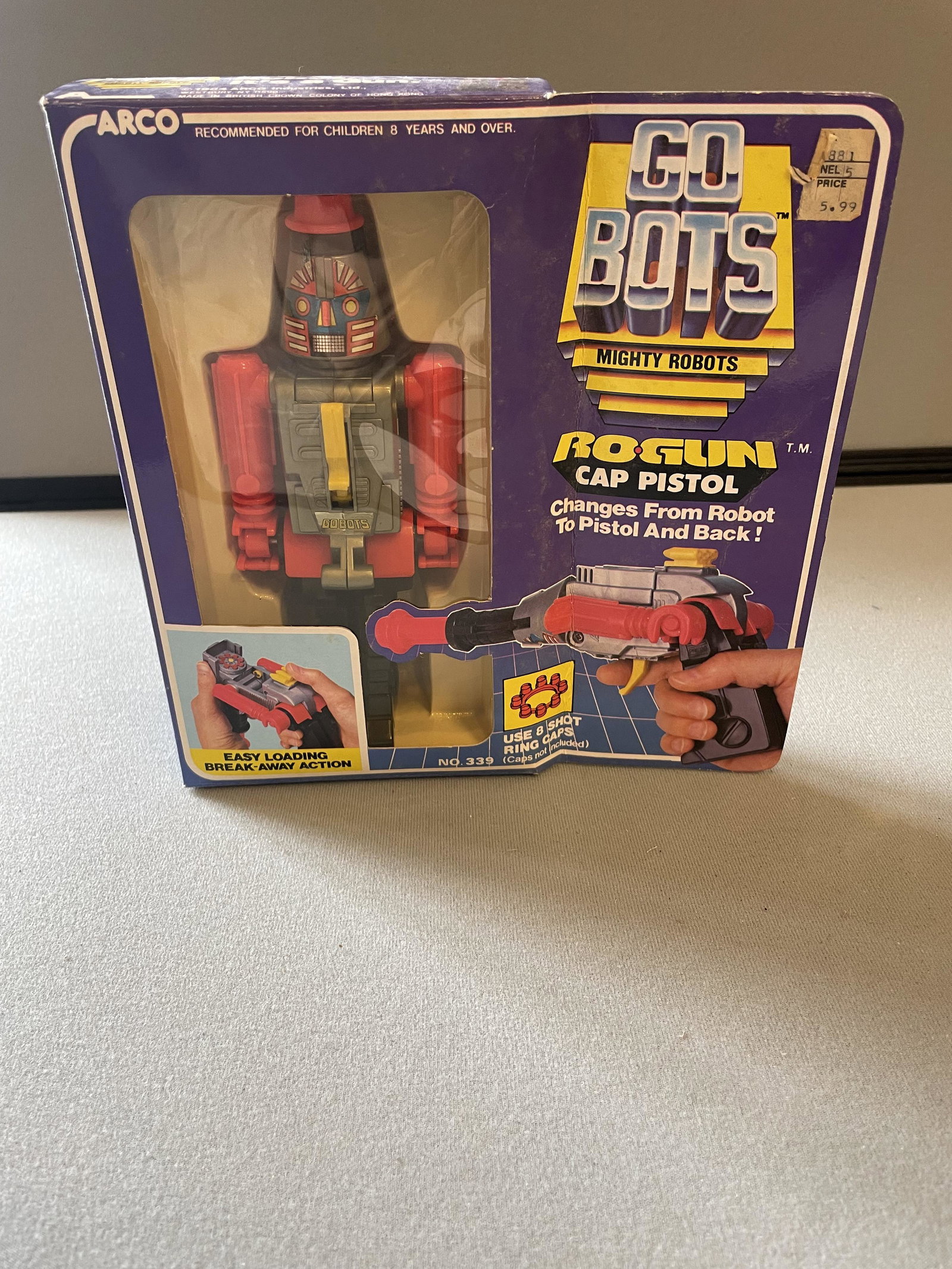 1984 Arco GoBots RoGun Cap Pistol: 1984 Arco GoBots Ro Gun Cap Pistol, box
