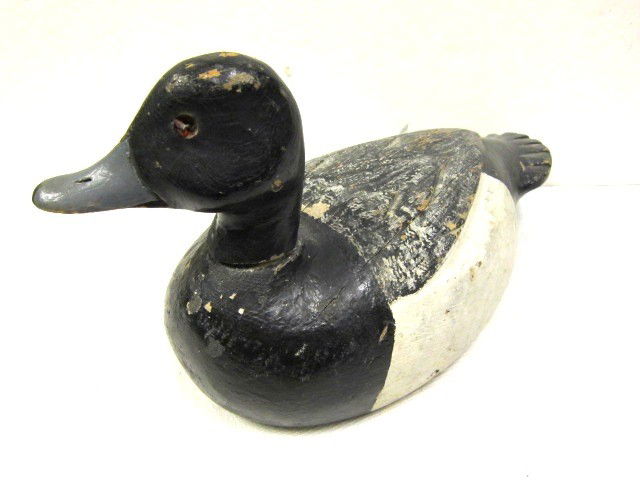 Wood Carved Duck Decoy: Hand carved and painted wood decoy. Approx 13" nose to tail. Some minor paint loss