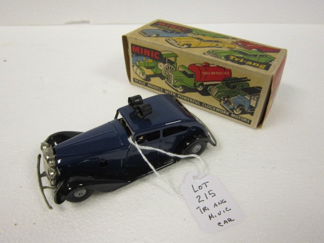 Tri Ang Minic traffic control car w/box: Tri ang Minic clockwork toys traffic control car, 1950's, 5" long, w/ original box C9