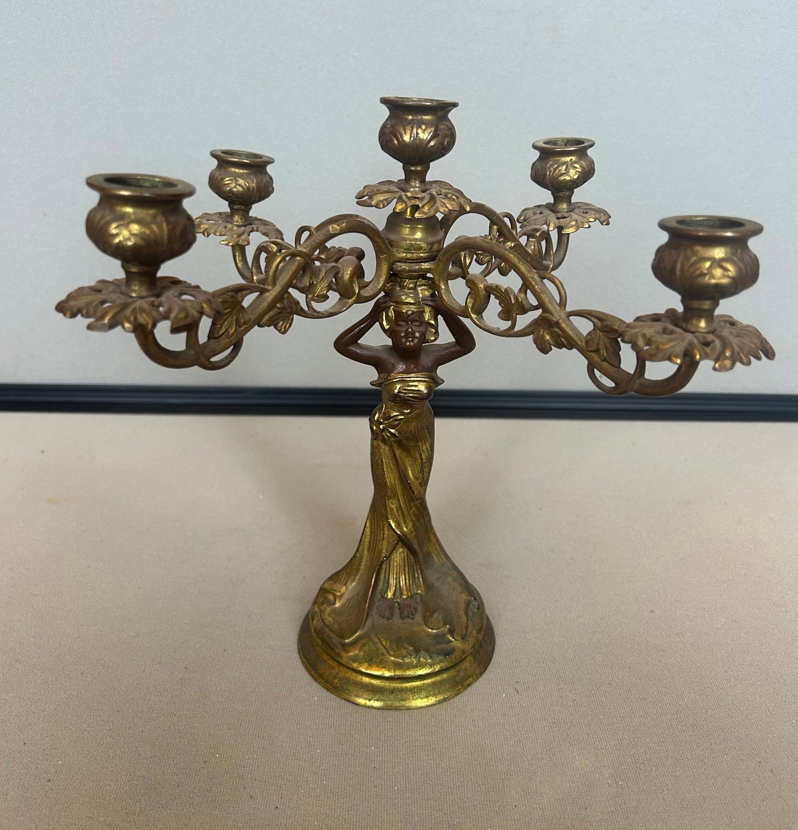 BRASS CANDLEABRA: VERY ORNATE BRASS CANDLEABRA