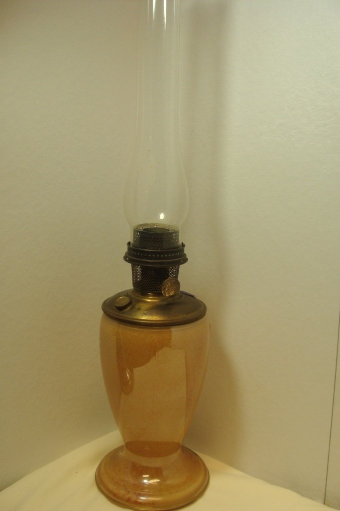 Aladdin Model 12 Peach Frosted Vase Lamp: Aladdin Model 12 Peach Frosted Art Glass Vase Lamp, ca. 1930's, 15"h