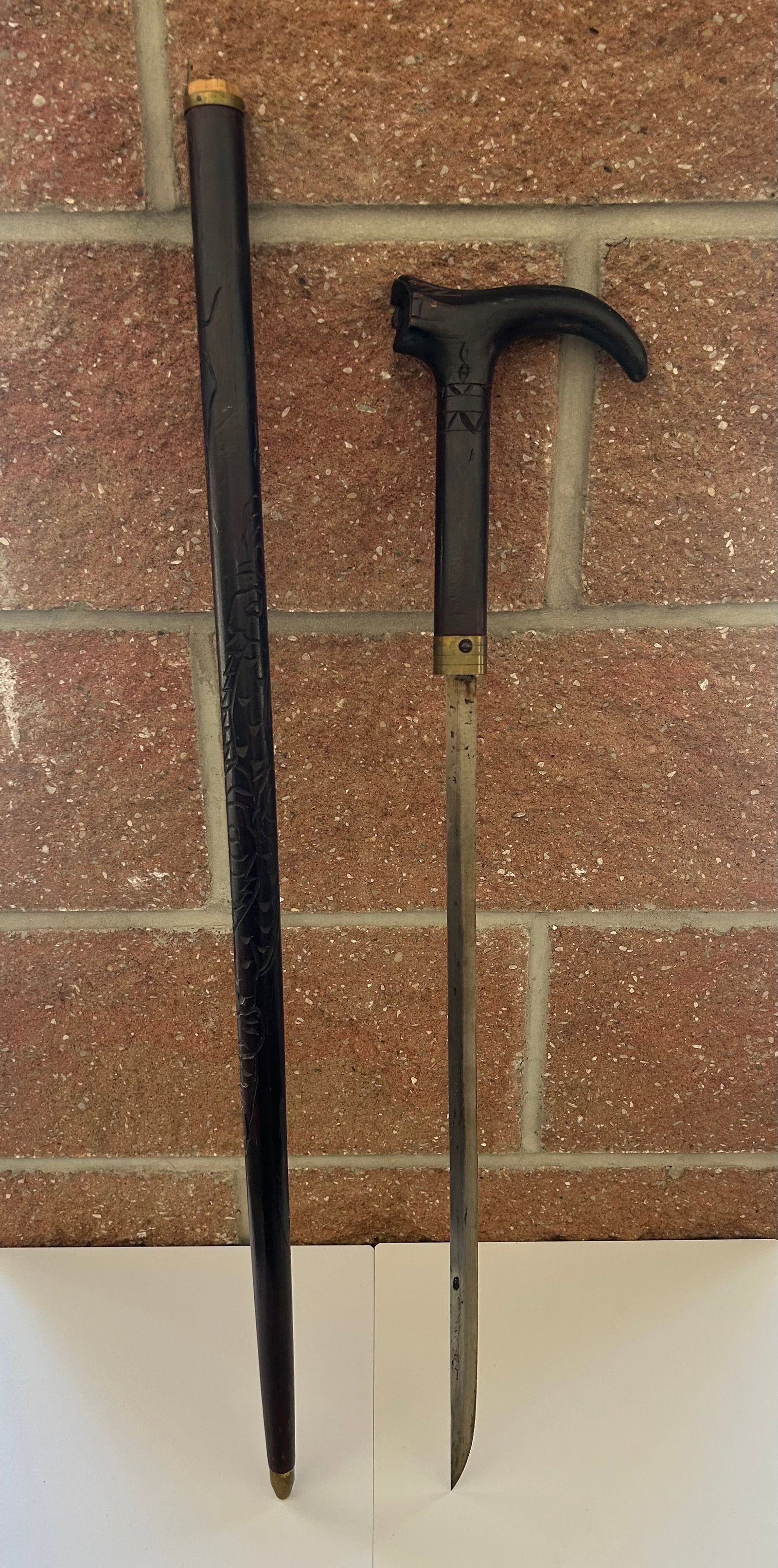 ANTIQUE SWORD CANE, CARVED WOOD INDIAN HEAD (1 of 7)