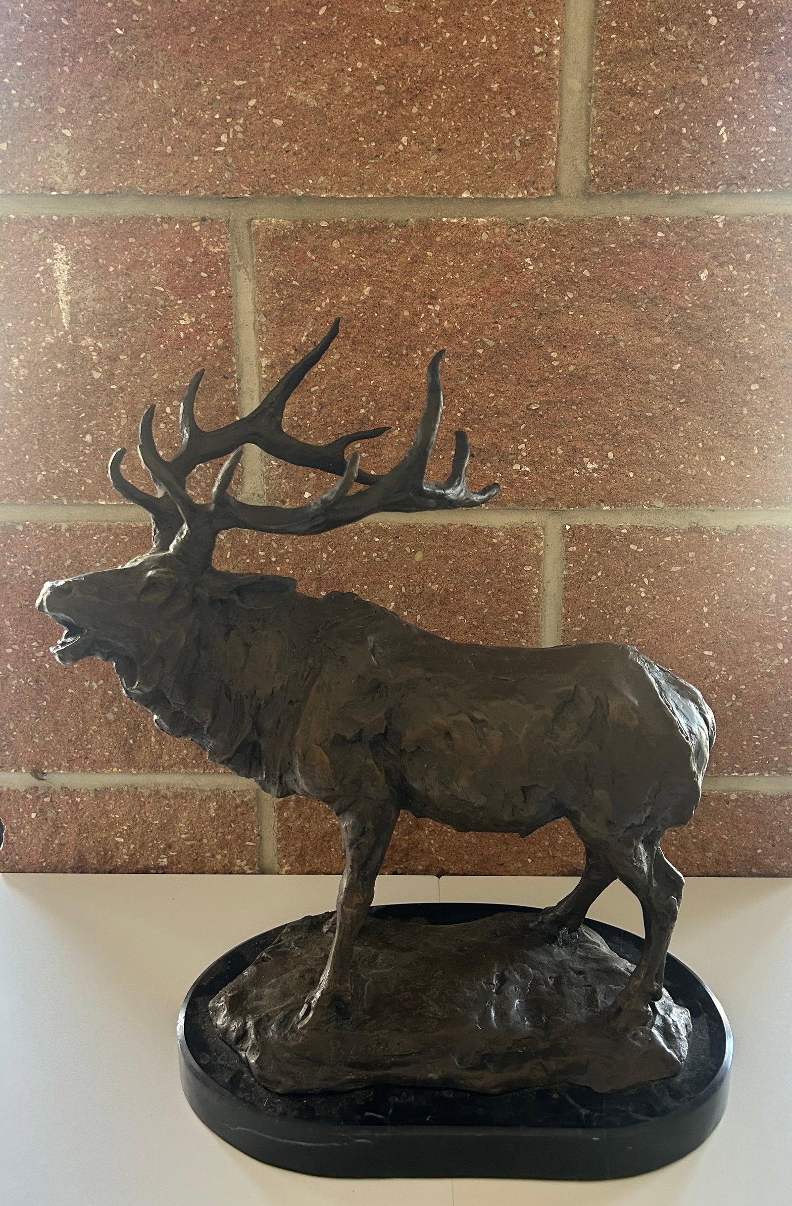 B.C ZHENG, BRONZE ELK SCULPTURE ON A MARBLE BASE (1 of 5)