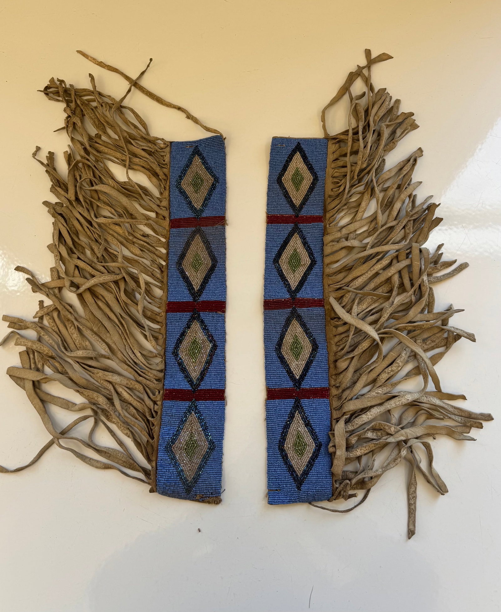 16" VINTAGE TRIBAL BEADED FRINGE SASH PANELS (1 of 3)
