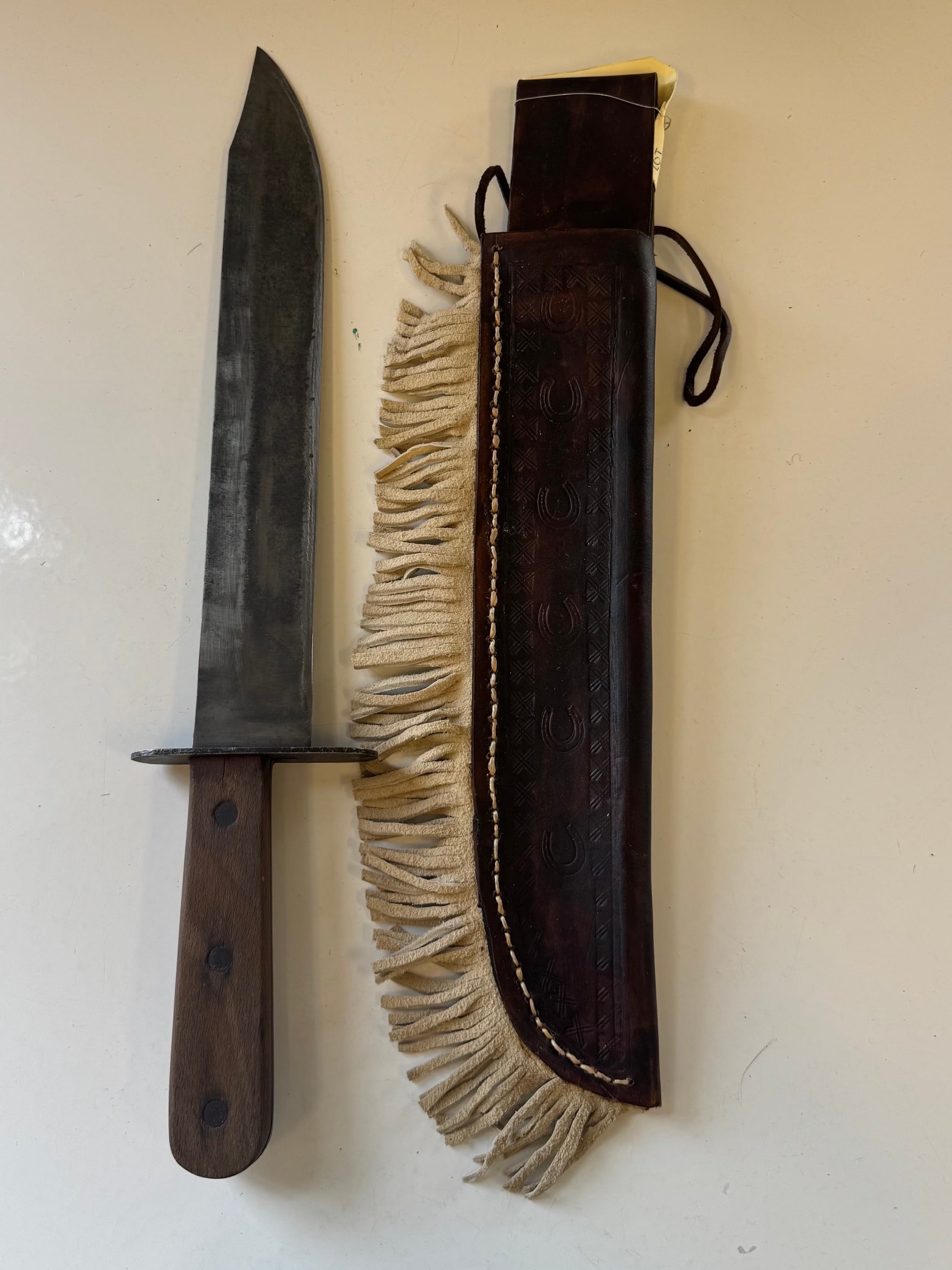 WESTERN FRONTIER KNIFE W/ HANDMADE LEATHER SHEATH (1 of 2)