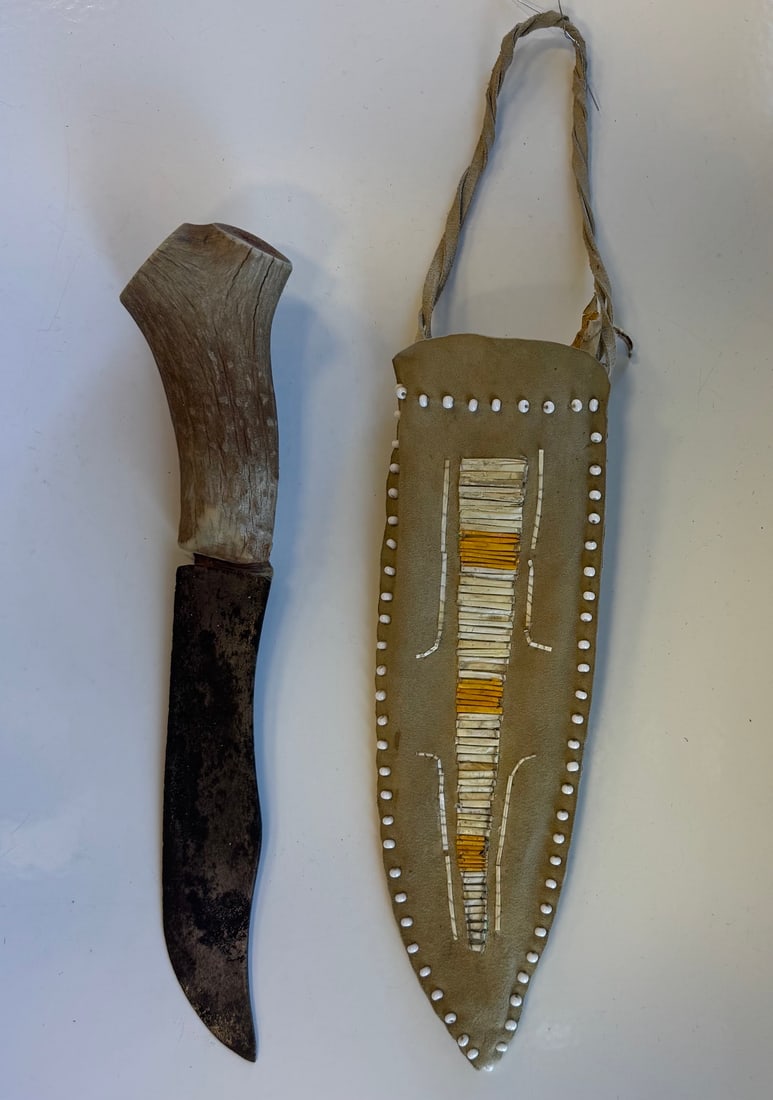 PLAINS STYLE INDIAN QUILLWORK SHEATH & KNIFE (1 of 3)