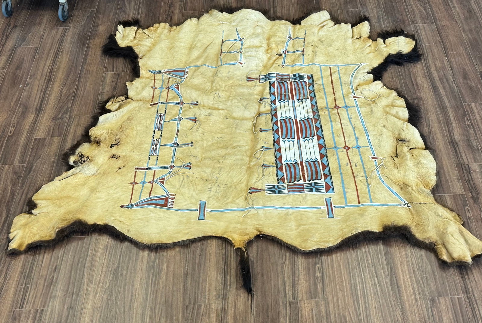 PLAINS INDIAN STYLE PAINTED BUFFALO HIDE (1 of 5)