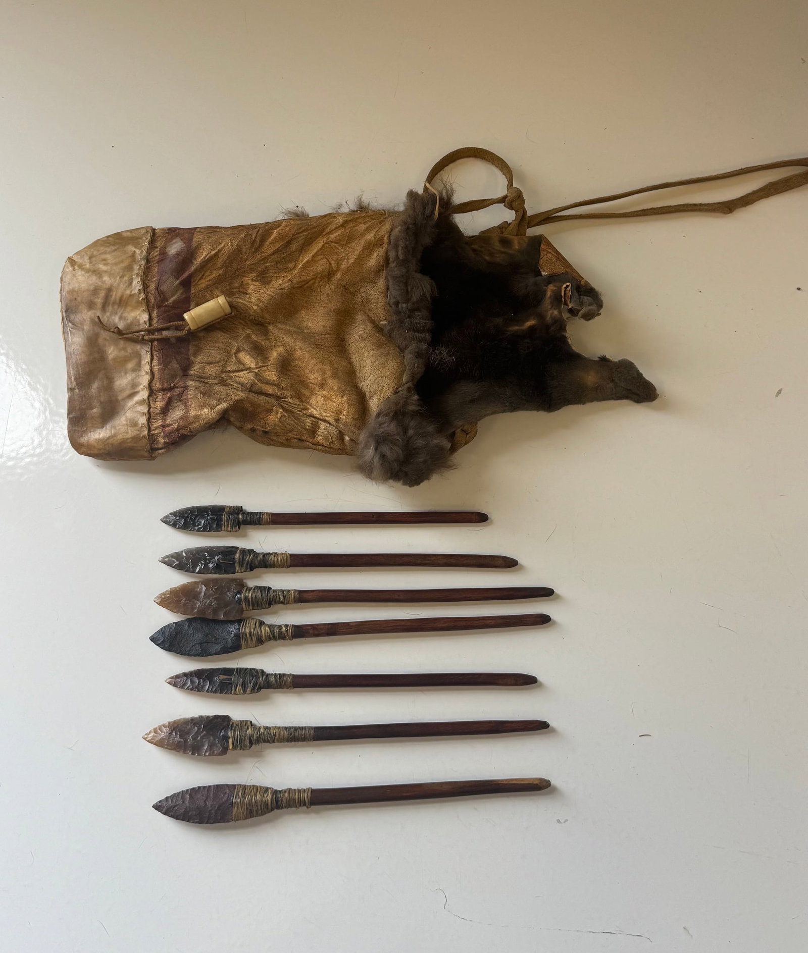 EIGHT ATLATL STYLE DARTS & INDIAN PIPE BAG (1 of 3)
