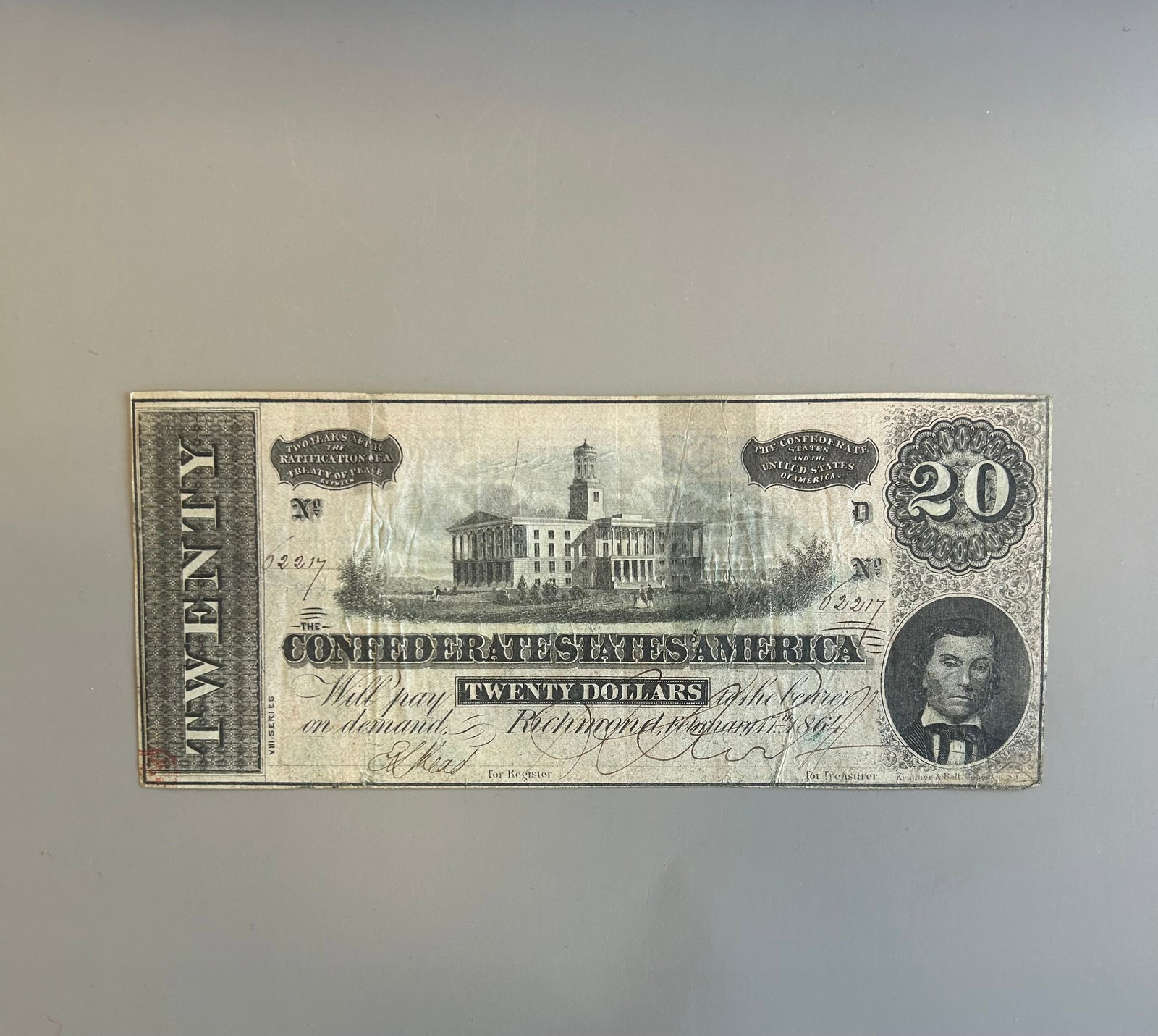 1864 $20 CONFEDERATE STATES OF AMERICA NOTE (1 of 2)
