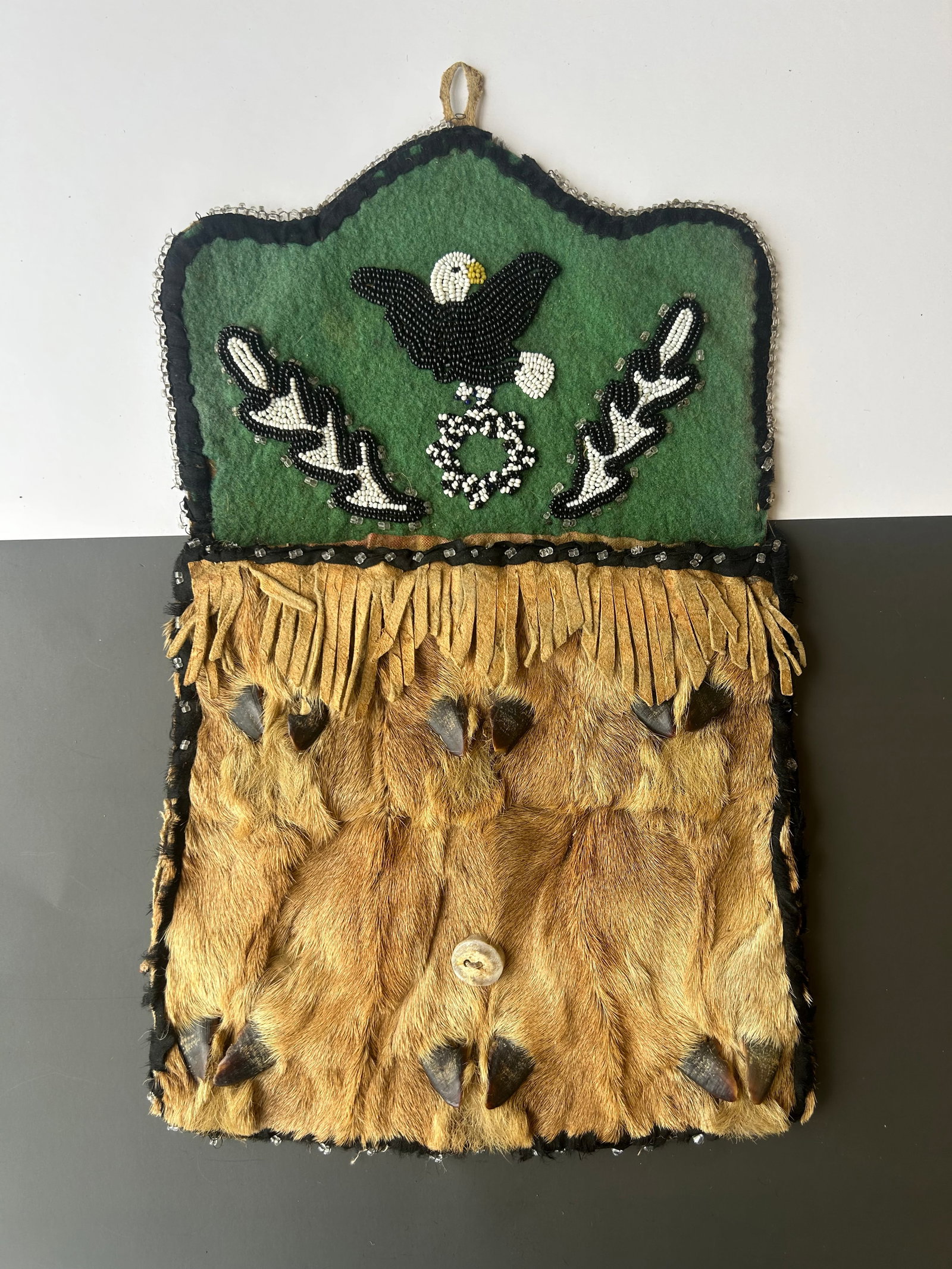 ATHABASKAN BEADED MOOSE HIDE WALL POCKET (1 of 3)