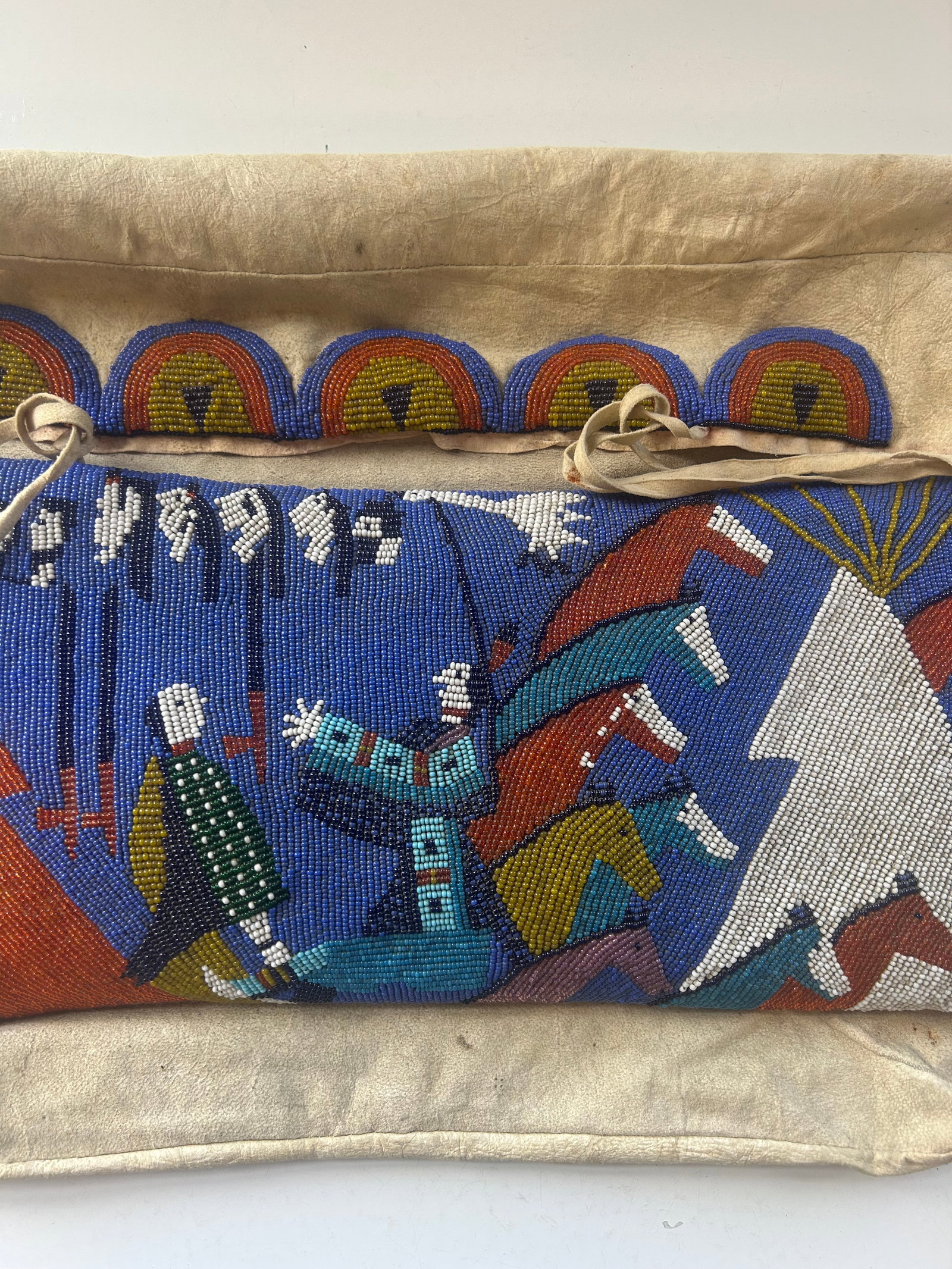 LAKOTA SIOUX BEADED TIPI BAG, WARFARE WITH HORSES - 3