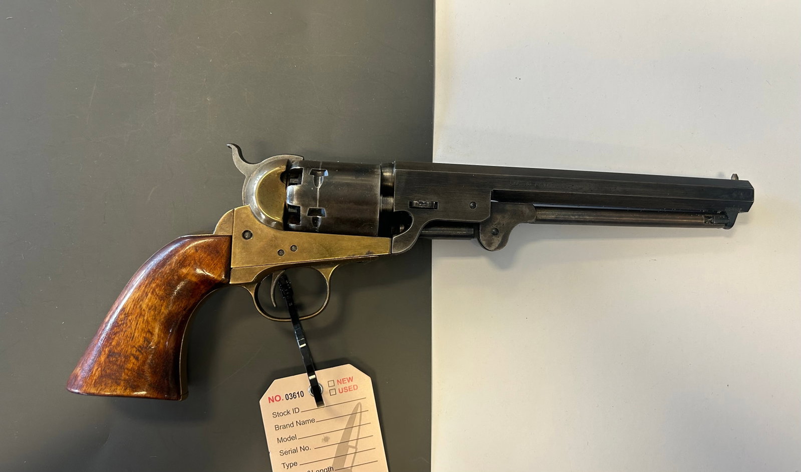 BRASS FRAME REPLICA OF COLT 1851 NAVY PISTOL: .36 CALIBER, IMPORTED FROM ITALY BY EXCAM PROVENANCE: ESTATE OF DOUG DIVISH, NORTHEAST OHIO