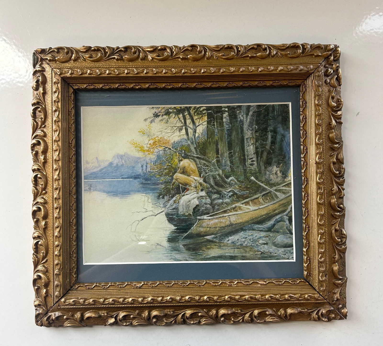 'INDIAN CAMP BY LAKE' BY CHARLES RUSSELL (1 of 2)