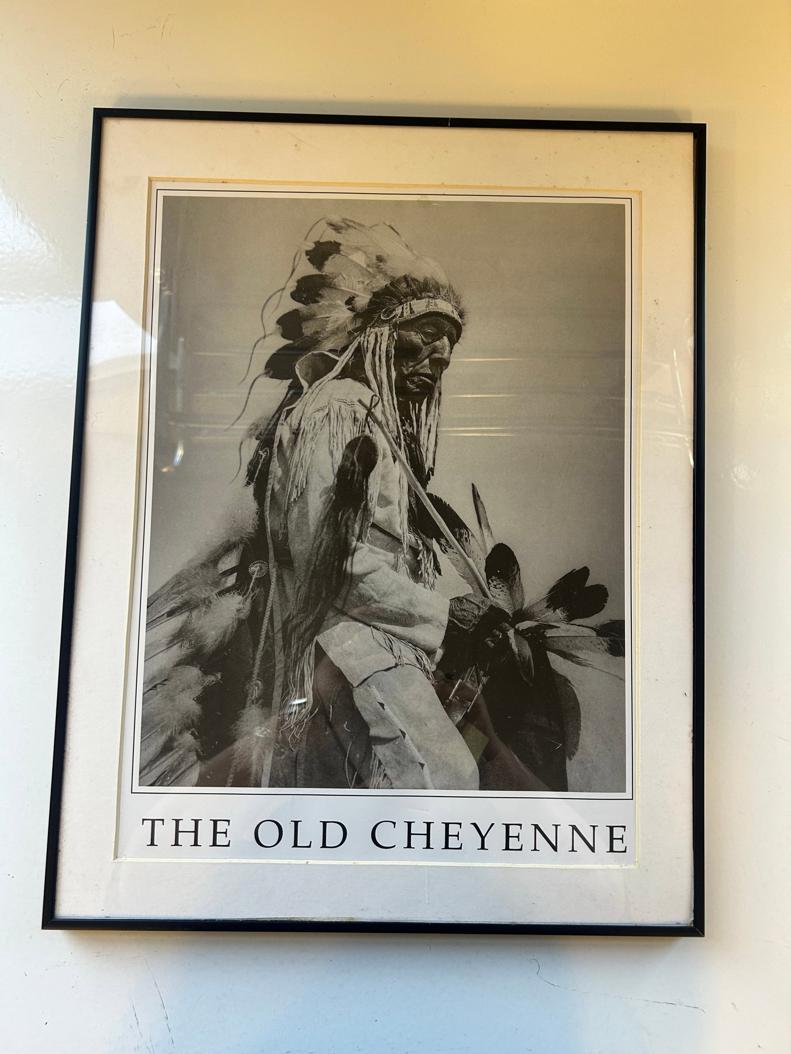 'THE OLD CHEYENNE' FRAMED POSTER: FRAMED POSTER TITLED 'THE LONE CHEYENNE, EDWARD C. CURTIS, 22''X17'',