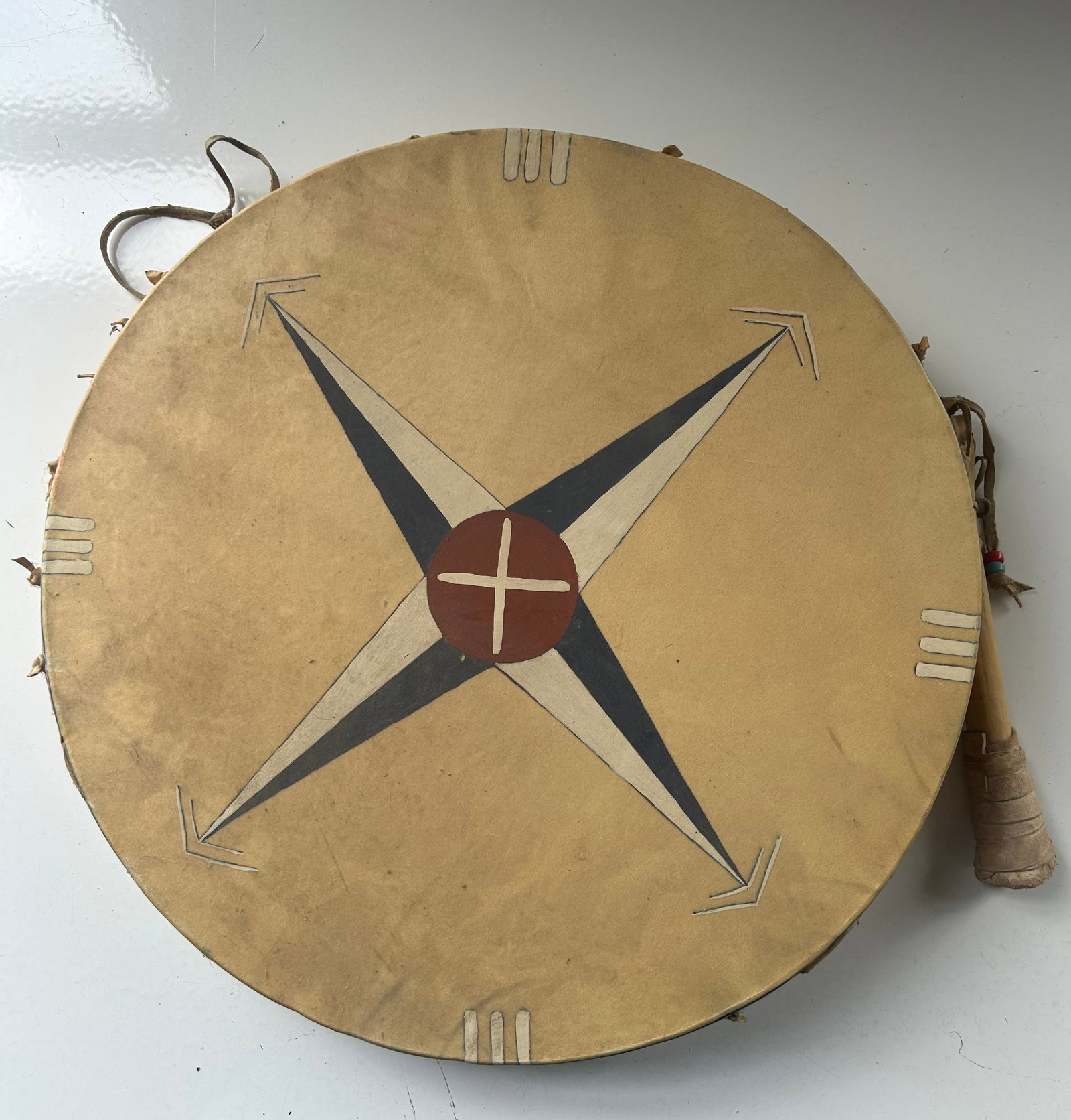 NATIVE AMERICAN PLAINS STYLE RAWHIDE DRUM (1 of 3)