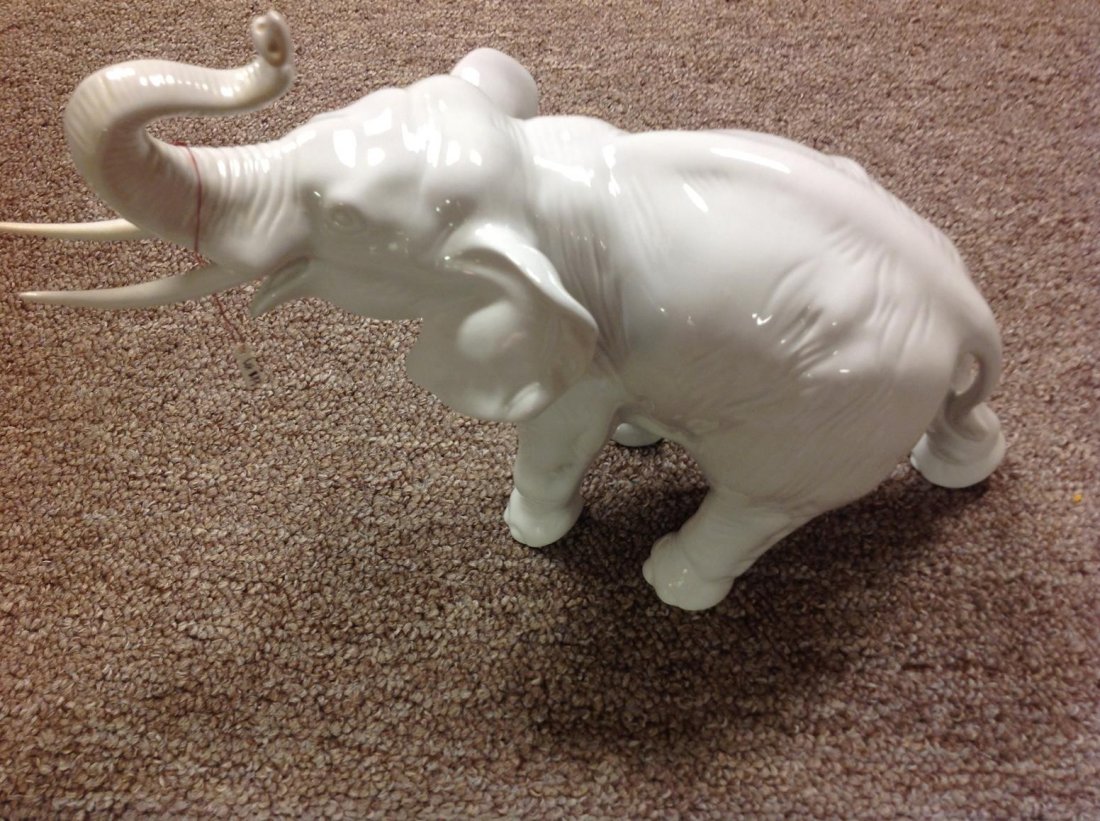 Royal Dux Bohemian Porcelain Elephant: Handpainted in Czech.,marked w/ Raised Pink Triangle: "Royal Dux Bohemia-D", 14" L x 8" H x 3" W