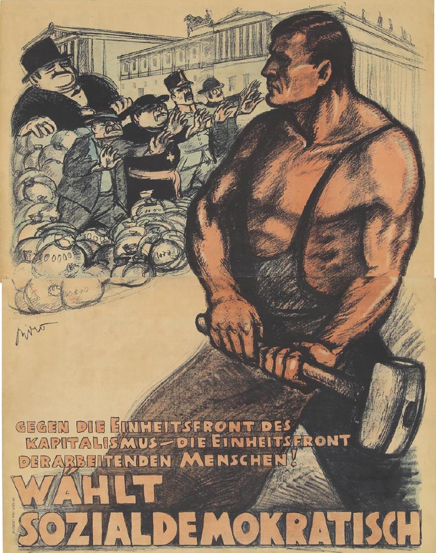 Wählt Sozialdemokratisch. 1920.: Description: ARTIST: MIHÁLY BIRÓ (1886-1948) SIZE: 37 3/4 x 48 1/4 in./95.8 x 122.5 cm PRINTER: Druckeri MGI Wien DESCRIPTION: "Against the united front of Capitalism – the united front of the Wor