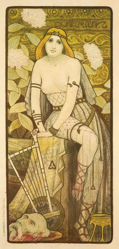 Salomé.: Size: 15 5/8 x 32 1/8 in./39.7 x 81.6 cm. This decorative panel, one of two in a set titled “Courtisanes Célèbres” (the other being Phryné–see PAI-XXXIII, 210), reveals Berthon’s passio