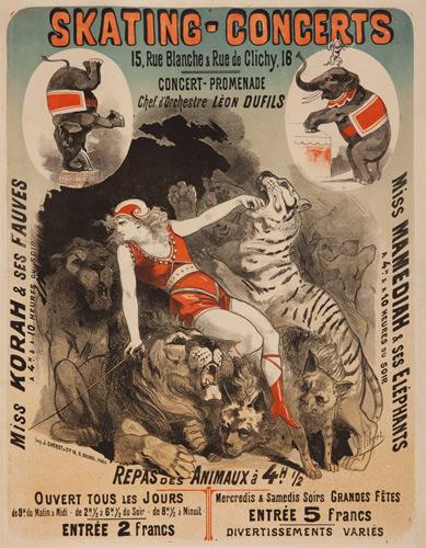 Skating-Concerts. 1877: Artist: JULES CHÉRET (1836-1932) Size: 23 7/8 x 30 1/2 in./60.6 x 77.5 cm Imp. J. Chéret, Paris Obviously, the Skating-Concerts venue was the place for young daredevil females to make a name for the