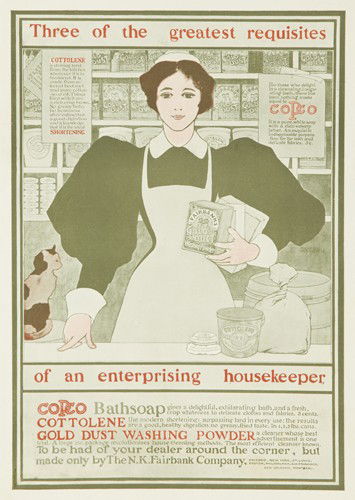 COPCO. 1895: Artist: MAXFIELD PARRISH (1870-1966) Size: 11 x 15 1/2 in./28 x 39.3 cm This advertisement appeared in "Harper's Bazar," March 28, 1896.