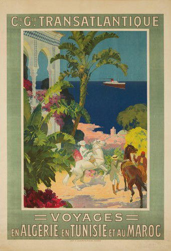 Voyages en Algérie, Tunisie, Maroc.: Artist: ANONYMOUS Size: 30 x 43 1/2 in./76.2 x 110.5 cm Imp. F. Champenois, Paris With the ship steadily bobbing on the horizon, we are presented with a most civilized and romantic view of North Afric