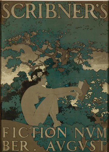 Scribner's / Fiction Number. August. 1897: Artist: MAXFIELD PARRISH (1870-1966) Size: 14 x 19 3/8 in./35.5 x 49.2 cm One of his more famous designs, Parrish's poster for the August 1897 issue of Scribner's magazine is now an icon of American i
